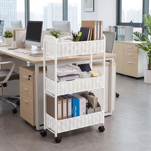 Utility Slim Storage Cart,3-Tier Rolling Kitchen Office Laundry Room Cart,Mobile Shelving Unit Organizer for Living Room Bathroom Baby Diaper Narrow Places (White, UC-White-7.1inch) - color: White