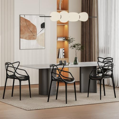 Mid Century Modern Dining Chairs Set of 4, Stackable Kitchen Chairs | Plastic Dining Room Chairs with Contoured Backrest & Wide Seat & Non-Slip Feet for Dining/Kitchen/Living Room, Black - color: Black