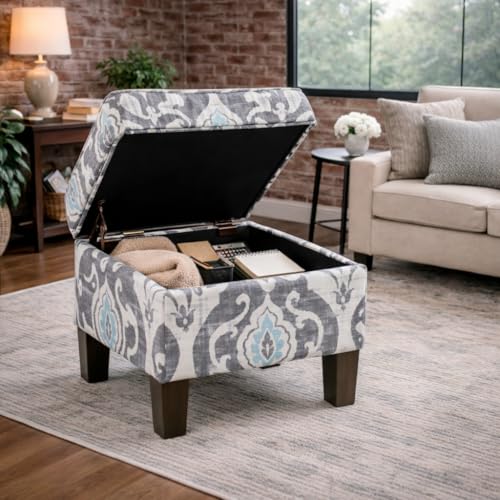 HomePop 22" Modern Rectangular Storage Ottoman - Suri Blue - color: Blue Slate
