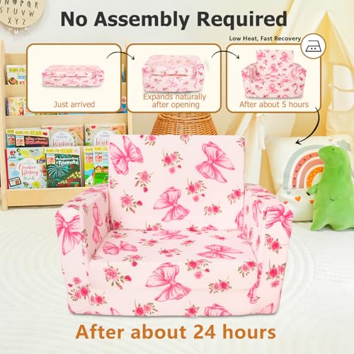 Kids Couch, 2-in-1 Kids Fold Out Couch | Convertible Sofa to Lounger for Girls and Boys, Soft Toddler Chairs Comfy 1-3 Years Old, Pink Bow - color: Pink Bow