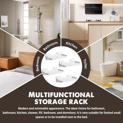 FAYYGYH 2 Pack Adhesive Floating Shelves, No Drill Small Floating Shelf | Wall Storage Damage-Free Wall Mounted Organizer for Bathroom, Kitchen, Bedroom & Office (White-4pcs) - color: White-4pcs