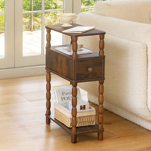 MaxSmeo Narrow Nightstand with Drawer, Narrow End Table with Storage, Skinny Small Side Table Living Room for Small Spaces, Bedroom (Rustic Brown) - color: Rustic Brown