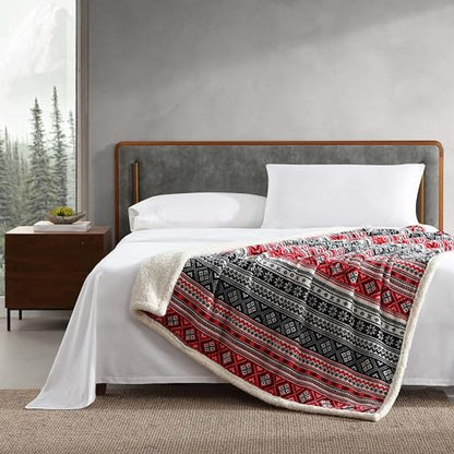 Eddie Bauer - Throw Blanket, Brushed Fleece & Plush Sherpa Soft Bedding, Blanket for Couch & Bed (Fair Isle Black, 50" x 60") - color: Fair Isle Black, size: 50" x 60"