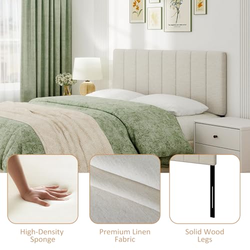 Queen Size Headboard Only, Height Adjustable Linen, Beige - color: Linen-beige, size: Queen/Full