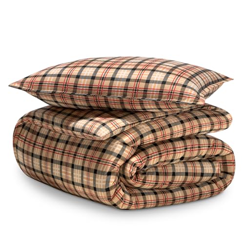 Bare Home Flannel Duvet Cover Set (Twin/Twin XL, Red Lodge Plaid) | 100% Cotton, Velvety Soft, Heavyweight, Premium Flannel, Double Brushed, Includes Sham Pillow Cover - color: 17 - Red Lodge Plaid (No Comforter), size: Twin/Twin XL