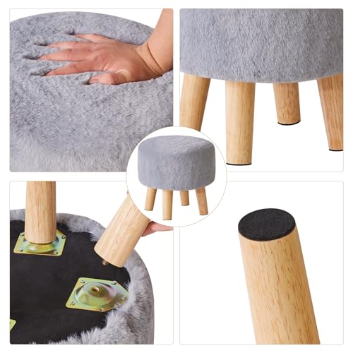 YMYNY Round Pouf Ottoman 12.6" Small Foot Stool, Grey HBD035G | Faux Fur, Wood Legs, Modern Boho, Foot Rest for Couch Living Room Bedroom Office - color: Grey