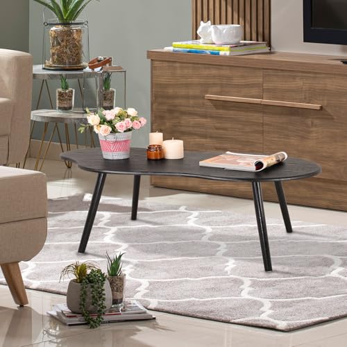 Small Black Cloud Coffee Table For Small Spaces Modern Center Table Unique Irregular Design With Wood Legs Living Room Mid-Century Sofa Table - color: Black