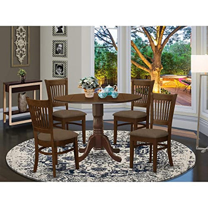 East West Furniture DLVA5-ESP-C 5 Piece Dining Set Includes a Round Dining Room Table with Dropleaf and 4 Linen Fabric Upholstered Chairs, 42x42 Inch, Espresso - color: Dlva5-esp-c