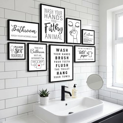 Faccito 8 Set Bathroom Wall Decor Funny Blacl and White Quotes Bathroom Wall Art Interesting Bad Smell Humorous Toilet Wooden Decoration Fun Wallart Signs Toilet Decor for Washroom - style: Interesting
