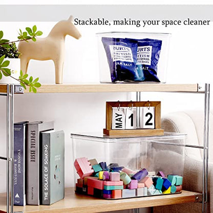 Storage Boxes, 5 Packs Transparent Food Organizer, Stackable Lidded Storage Bins (3 XL + 2M) - size: 3XL+2M