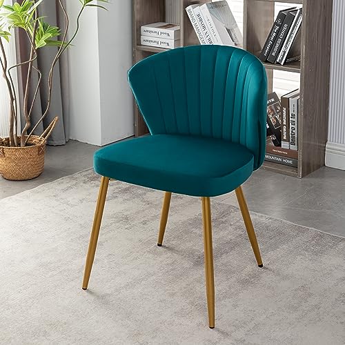 GDFStudio 30.71" Modern Velvet Accent Chair, Comfy Lounge Chair, Upholstered Side Chair with Channel Tufted Back, Gold Metal Legs, Armless Reading Chair for Living Room Bedroom Small Spaces, Teal Blue - color: Teal Blue + Polyester