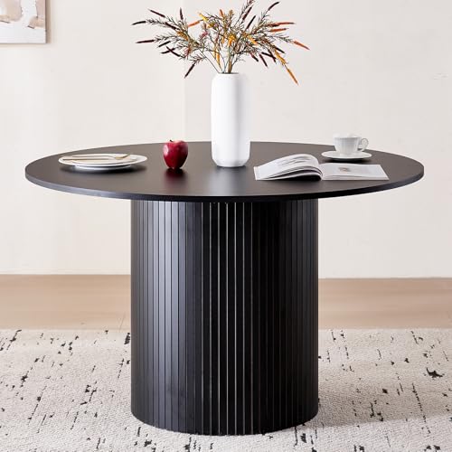 47" Round Dining Table for 4, Black Modern Kitchen Table Circle Pedestal Dinner Table, φ47.2 x H 29.5" - color: Basic Black 47