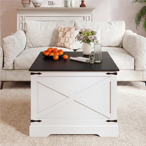 Giantex Farmhouse Lift Top Coffee Table, 31.5" Square Wood Center Table with Large Hidden Storage Compartment & Hinged Lift Top, Accent Cocktail Tea Table, Rustic Living Room Tables (Black) - color: Black