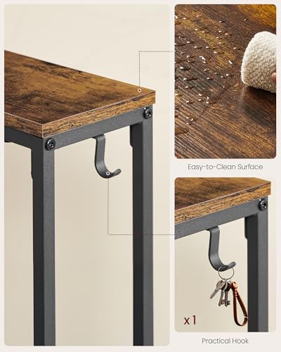 VASAGLE 39.4" Console Table, Narrow Behind Couch Table with Outlet | Sofa Table with 1 Hook, for Entryway, Living Room, Easy Assembly, Rustic Brown and Ink Black, BARNET Collection ULNT079K01 - color: Rustic Brown + Ink Black, size: 1 Tier (5.9"D x 39.4"W