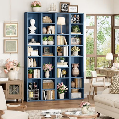 FOTOSOK 2 Pcs 71'' Tall Narrow Bookshelf, 8-Tier Media Tower Rack Set of 2 | CD DVD Storage Cabinet with Adjustable Shelves, Tall Narrow Bookcase Skinny Display Bookshelf Slim Shelf, Blue - color: Blue
