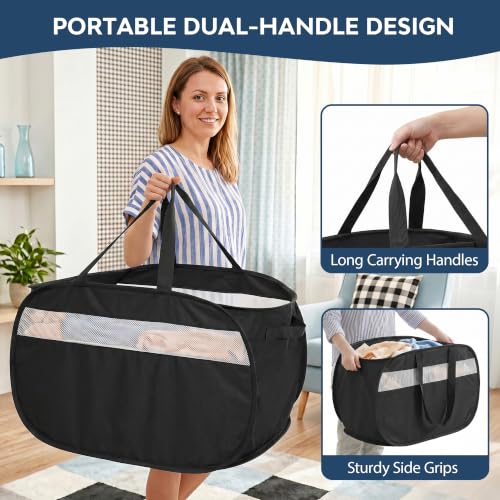 100L Collapsible Laundry Baskets, Foldable Dual Handle Laundry Hamper Black | Lightweight, Easy to Carry, Up and Downstairs, Tear-Proof, Space-saving, for Laundry Room, Bedroom, Bathroom, Travel, Dorm - color: 100L Black