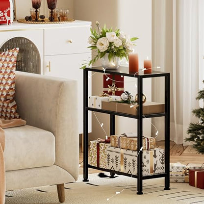 Narrow Side Table for Small Space, 2-Tier Small End Table with Shelf Holder, Slim Nightstand, Skinny Snack Couch Table in Living Room, Bedroom, Study, Kitchen and Balcony (Black) - color: Black