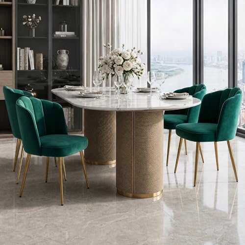 VECELO Velvet Dining Chairs Set of 4, Modern Upholstered Kitchen Chairs with Thick Cushions, Curved Padded Backrest and Metal Legs, for Kitchen, Dining Room, Living Room, Green - color: Green, size: Set of 4