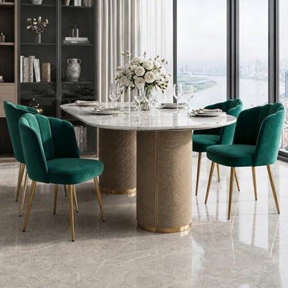 VECELO Velvet Dining Chairs Set of 2, Modern Upholstered Kitchen Chairs with Thick Cushions, Curved Padded Backrest and Metal Legs, for Kitchen, Dining Room, Living Room, Green - color: Green, size: Set of 2
