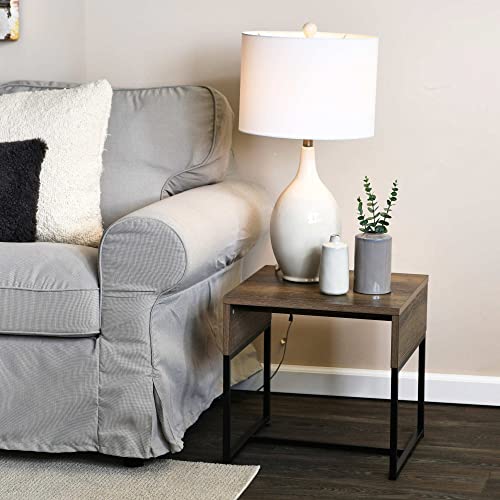 Household Essentials Ashwood Wrap End Table with Black Iron Base - color: Ashwood, style: End Table
