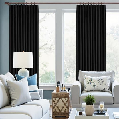 90 Inches Blackout Pinch Pleated Curtains Black Linen Texture Extra Wide Double Pleated Drapes for Traverse Rods Thermal Insulated Curtains Easy Hanging 72" W x 90" L 1 Panel - color: Black, size: 72"W x 90"L (Pack of 1)