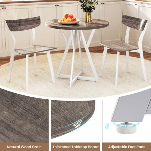 Small Dining Table, 31.5" Round Kitchen Table for 2 with X-Shaped Metal Pedestal Base, Wooden Dining Room Table for Small Spaces, Cafe, Apartment, Living Room, Office (Oak Grey+White)