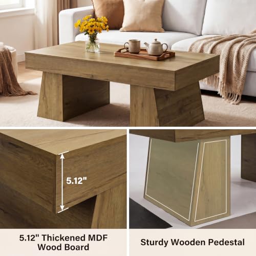 Farmhouse Coffee Table, 47" Retro Brown Wooden Accent Center Table | Modern Low Cocktail Tea Furniture for Living Room, Rustic Brown Finish, Scratch & Water Resistant MDF, Easy Assembly
