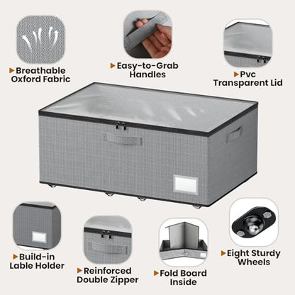 Dayacoco Under Bed Storage With Wheels,10in Underbed Storage Containers 65L | Large Capacity Underbed Storage, No Assembly Required Rolling Under Bed Storage for Clothes Blankets Shoes Grey - size: 10.1 inch height-grey