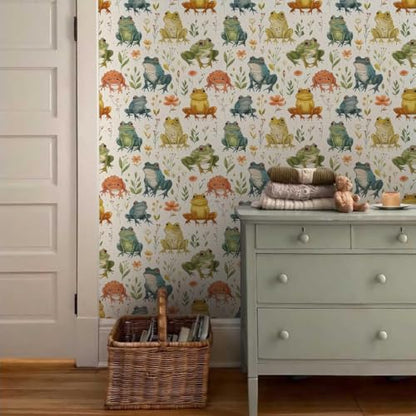 17.7"x118" Boho Cartoon Frogs Peel and Stick Self Adhesive Wallpaper Removable Contact Paper Stick on Easy Peel Off Wall Paper for Kitchen Bedroom Bathroom Renter - size: 17.7" x 118"