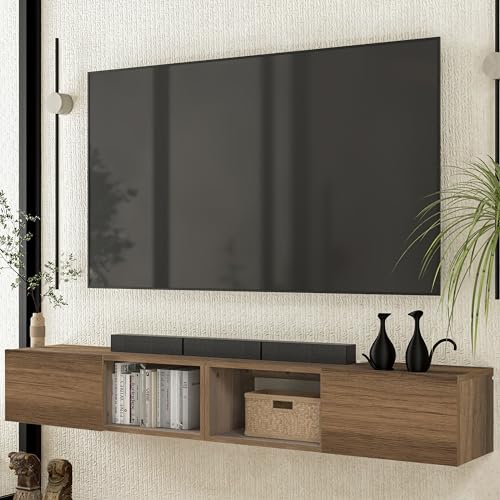 Atelier Mobili Floating TV Stand - Wall Mounted TV Stand for 75 Inch TV - Floating TV Shelf - Modern TV Stands for Living Room - Sleek Entertainment Center Design (Walnut, 2 Doors 2 Shelves) - size: 2 Doors 2 Shelves