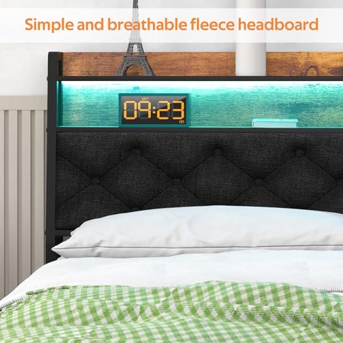 Winkalon Full Bed Frame with Ergonomic Headboard, Platform Bed Frame with RGB Lights, Outlets & Charger, Fast Assembly Bed Full Size, Modern Wood Upholstered Headboard,Gray - size: Full