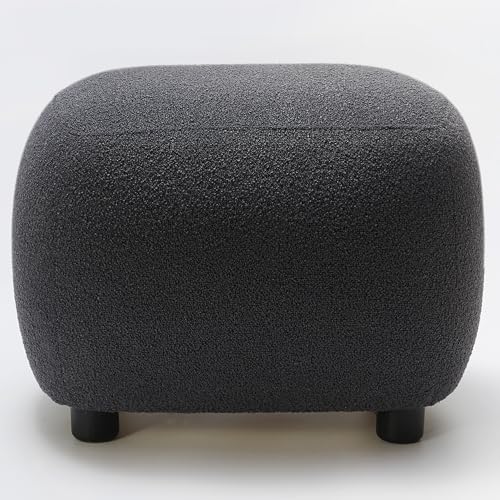 KINWELL Round Boucle Upholstered Ottoman Chair Seat Footstool, Dark Gray | Easy Assembled Modern Soft Sofa Couch Loveseat Chair Footrest, Extra Seating for Bedroom Entryway, 18.5" D x 23" W x 16.5" H - color: Dark Grey