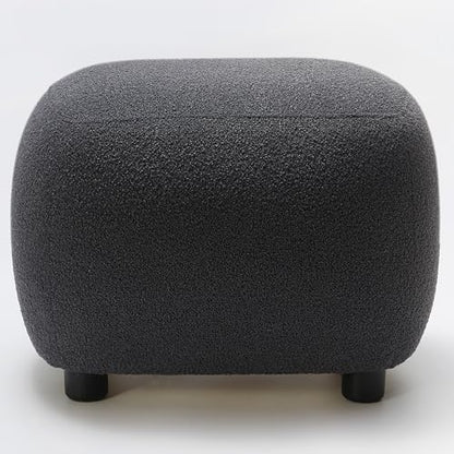 KINWELL Round Boucle Upholstered Ottoman Chair Seat Footstool, Dark Gray | Easy Assembled Modern Soft Sofa Couch Loveseat Chair Footrest, Extra Seating for Bedroom Entryway, 18.5" D x 23" W x 16.5" H - color: Dark Grey