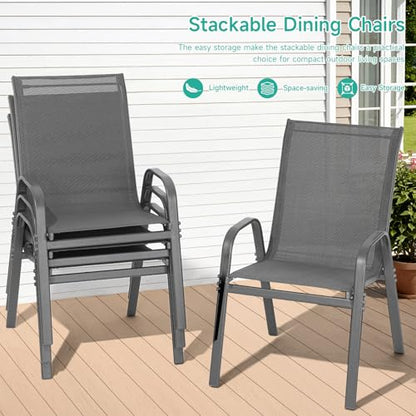 Patio Chairs Set of 4, All Weather Outdoor Dining Chairs | Stackable Dining Furniture Set, Breathable, High Back, Lawn, Garden, Backyard, Poolside Furniture - color: Grey
