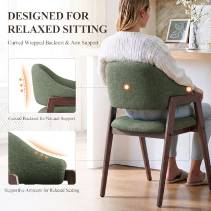 MALOL Wooden Dining Chairs Set of 2, Fabric, Curved Open Back, Green - color: Green, size: Set of 2