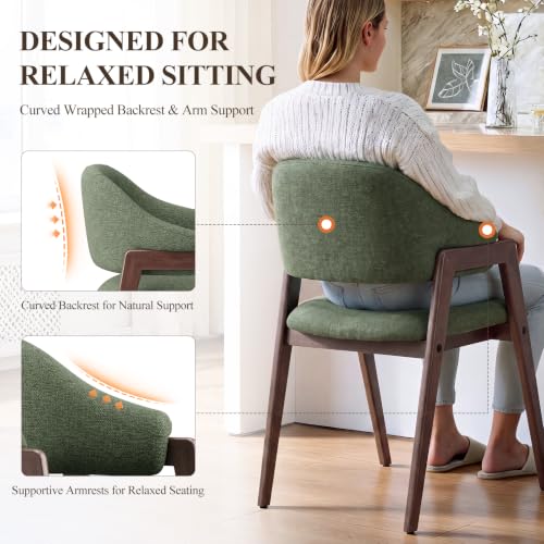 MALOL Wooden Dining Chairs Set of 6, Fabric, Curved Open Back, Green - color: Green, size: Set of 6