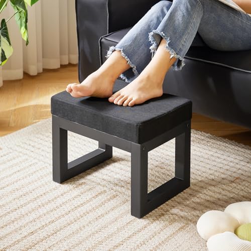 IBUYKE 16 Inch Small Foot Stool Ottoman, Rectangle Linen Foot Rest with Padded Seat and Metal Legs, Modern Ottoman Foot Rest for Living Room Bedroom Entryway Couch, Black WBD001B - color: Black