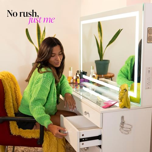 Boahaus Luna Vanity Desk with LED Lighted Mirror – 7 Drawer Integrated Makeup Station - color: White