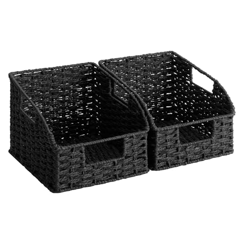 StorageWorks Pantry Organizers and Storage, Black Wicker Baskets, 2-Pack | Paper Rope Wicker Baskets with Handles, Handwoven Pantry Baskets for Shelves,Wicker Storage Baskets for Shelves,Black Baskets - color: Black(Paper Rope), size: 2x 8½"L x 10"W x 7½"