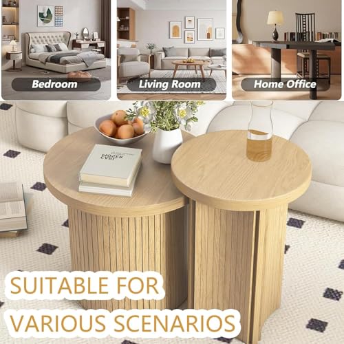 Mxtxmy Round Nesting Coffee Table Set of 2,Coffee Tables for Living Room | Round Coffee Table with Wood Finish,Stackable Coffee Table Set,Rustic Sofa Side Table,Living Room Bedroom Coffee Table - color: Small Size