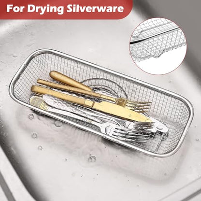 2Pack Stainless Steel Mesh Tumbler Cup Lid Organizer, Mason Jar Lid Holder | Rectangular, Cabinet Storage Basket, For Silverware Chopsticks Straws Utensils - style: SilverModern-2pack