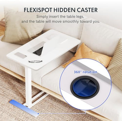 FLEXISPOT 32''Adjustable C Table Gas Spring Mobile Side End Table | Adjustable C table with Wheels, Bedside table for sofa and couch. Laptop Rolling Cart TV Tray, 31.5" W x 17.7" D,White - color: White, size: 32x18