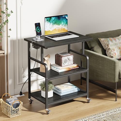 YAOHUOO 3 Tier Large Printer Stand with Power Outlet/Adjustable Shelf | 23.6"x19.6" Large Top,Fit 2-3 printers,Rolling Cart with Wheels,Table for Home Office,Fit 3D Printer/Heat Press/Laser,Black - color: Black, size: 23.6"×19.6"