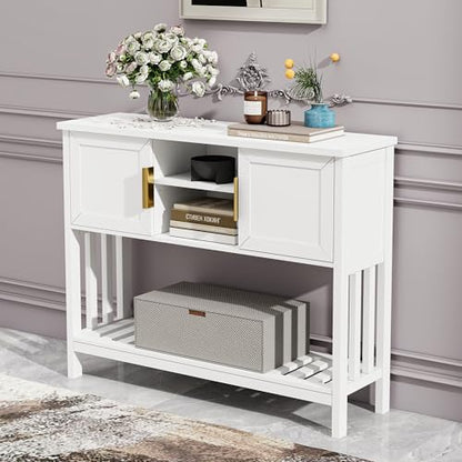 Entryway Table, Console Table, Sofa Table with 2-Door and Shelf, White | Entryway Cabinet and Sideboard Cabinet with Large Storage Space for Daily Use in Hallway, Foyer, Living Room - color: White