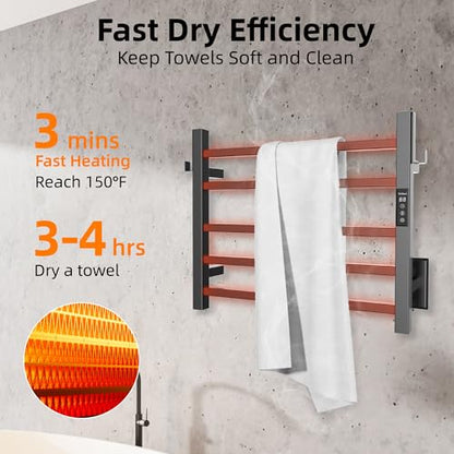 P&Dlusir EL15 Towel Warmer, 5 Bar, Matte Black | Heated Towel Rack, Fast Heat & Fast Dry, Smart Timer & Thermo Control, Stainless Steel, Hard-Wired/Plug-in - color: Matte Black, size: 5 Bar