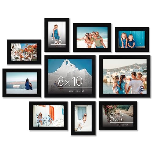 Americanflat Set of 10 Picture Frames with Shatter-Resistant Glass - Gallery Wall Frame Set with Two 8x10, Four 5x7 and Four 4x6 Frames - Signature Collection - Black - color: Black, style: 10 Pack