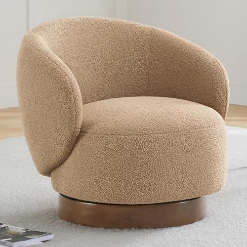 KISLOT Swivel Barrel Accent Chair, Boucle Fabric, Sand, 1-Pack | Modern Style, Upholstered, for Living Room/Bedroom/Waiting Room - color: Sand, size: Pack of 1
