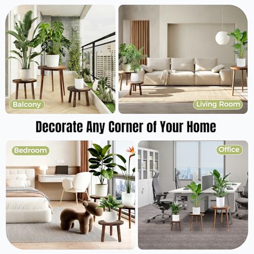 3-Pack Wood Plant Stands Indoor for 6-12 Inch Pots | Multiple Mid-Century Modern Stool, Tall Corner Planter Table for Living Room, Balcony & Office