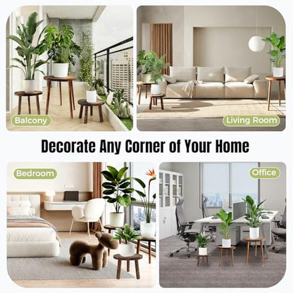 3-Pack Wood Plant Stands Indoor for 6-12 Inch Pots | Multiple Mid-Century Modern Stool, Tall Corner Planter Table for Living Room, Balcony & Office