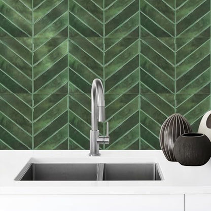STICKGOO Herringbone Peel and Stick Backsplash, Green, 10 Sheets | 12.6 x 9.7 in, Thicker Rectangular Vinyl Stick-On Wall Tiles, Easy Alignment, Waterproof, Easy to Clean, Kitchen/Bathroom - color: Green, size: Pack of 10